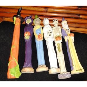 Brinnco pencil figures, Halloween Witch, Wizard, Skeleton, Ghost, Scarecrow VTG